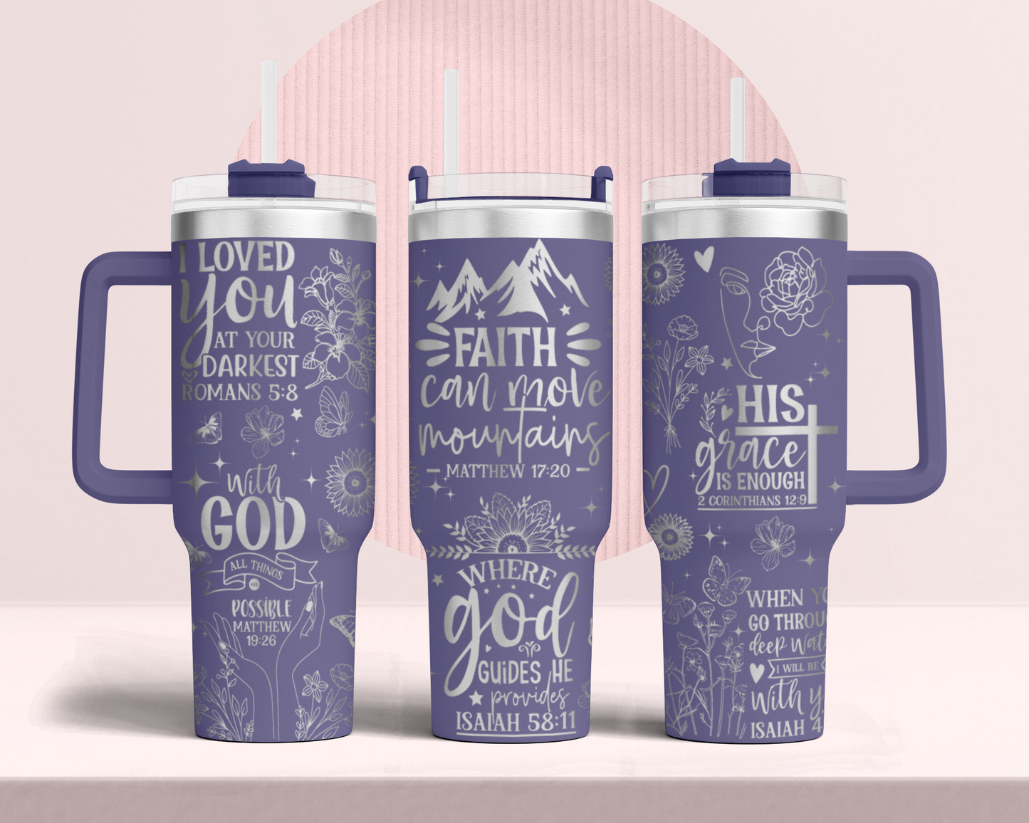 Floral Woman Bible Verse Self Affirmation 40oz Tumbler, Floral Mama 40oz Tumbler SVG Laser Engraved Full Wrap Seamless, Rotary and PNG sublimation 