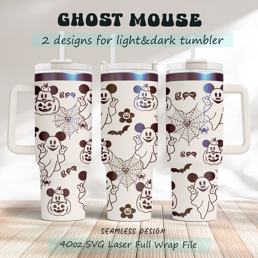 Ghost Mouse Funny Halloween40oz Tumbler SVG Laser Engraved Full Wrap Seamless