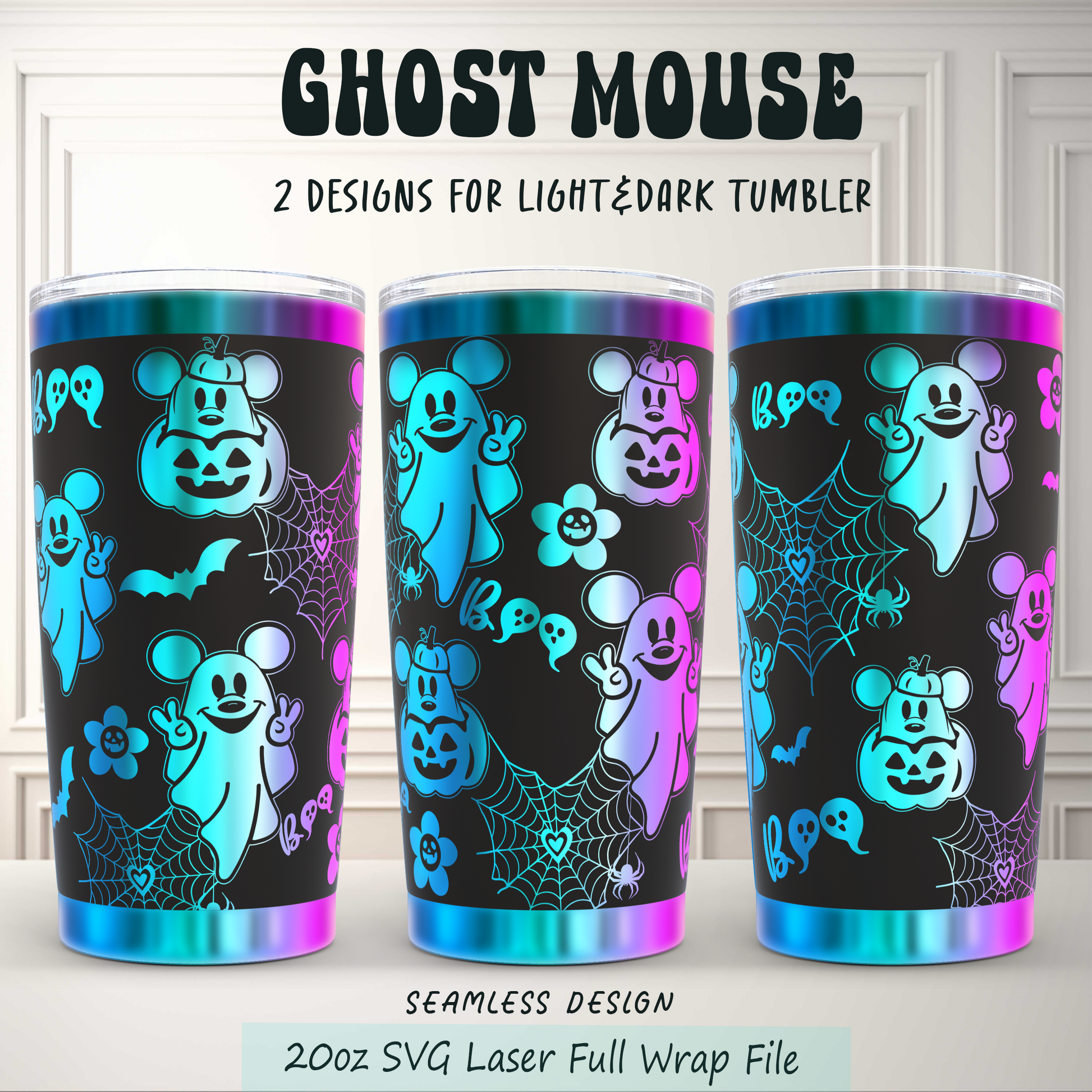 Ghost mouse Funny Halloween 20oz Tumbler SVG Laser Engraved Full Wrap Seamless 