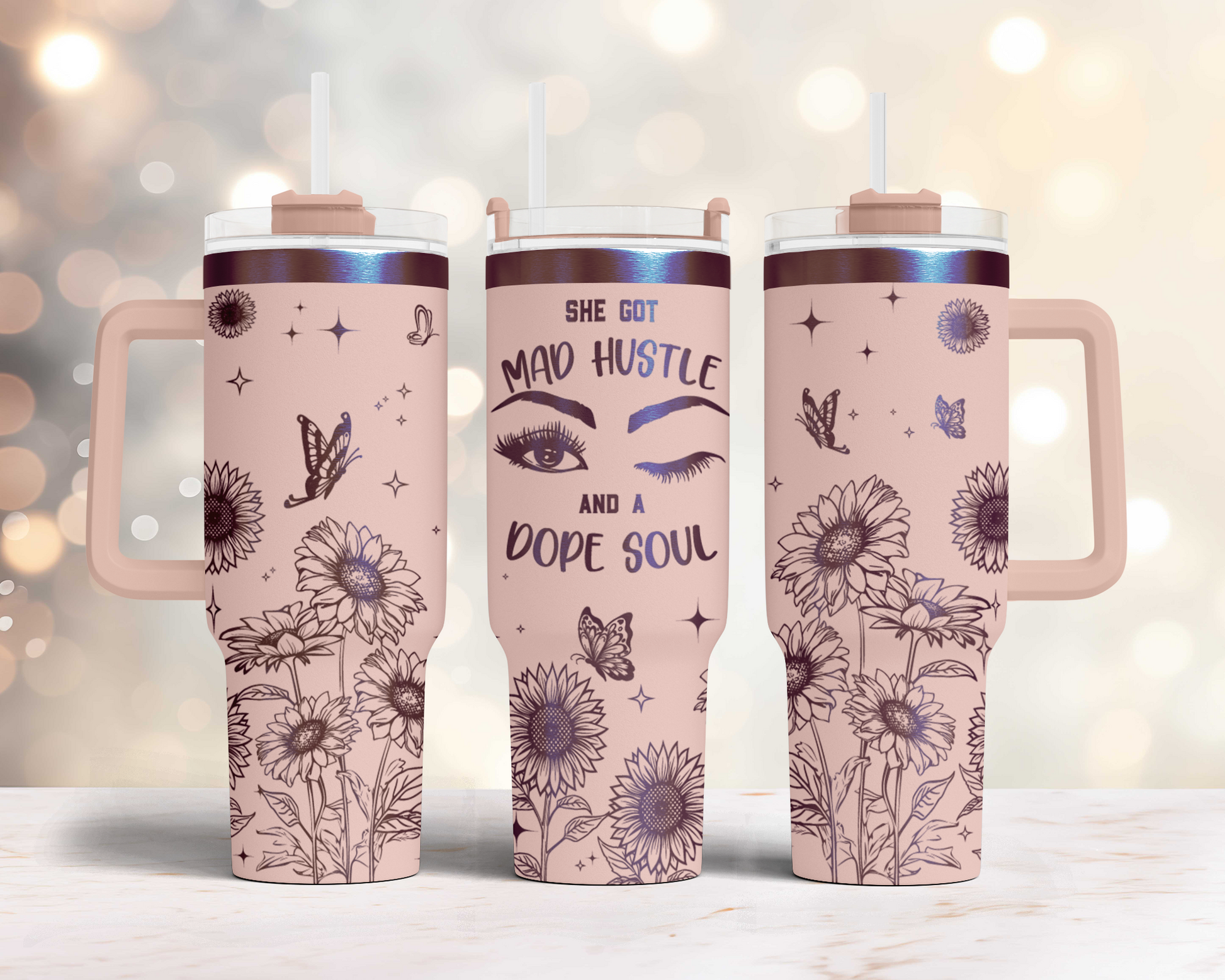 Girl boss hustle, she fot mad hustle and a dope soul, Positive quote 40oz Tumbler SVG Laser Engraved Full Wrap Seamless, Rotary and PNG sublimation