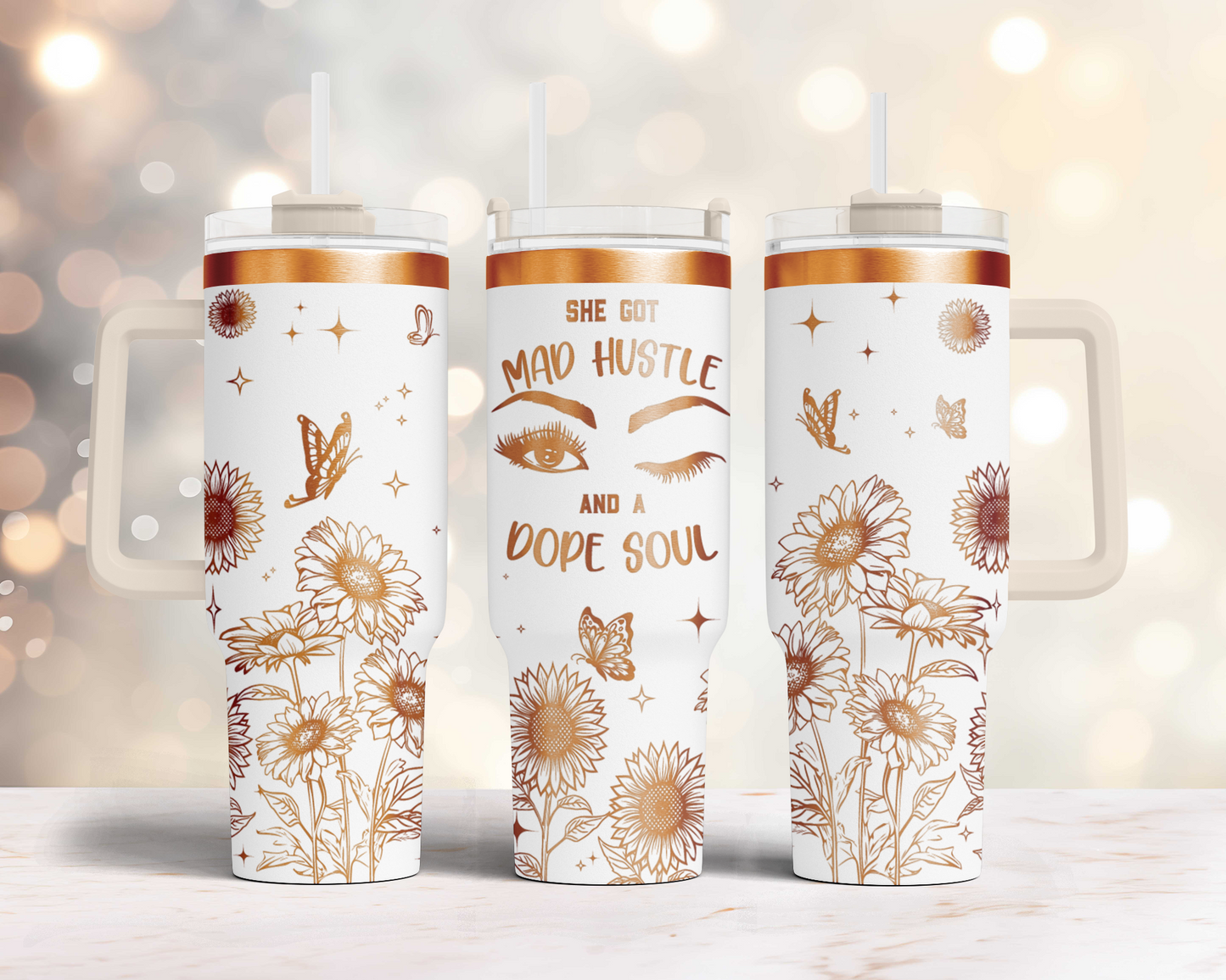 Girl boss hustle, she fot mad hustle and a dope soul, Positive quote 40oz Tumbler SVG Laser Engraved Full Wrap Seamless, Rotary and PNG sublimation