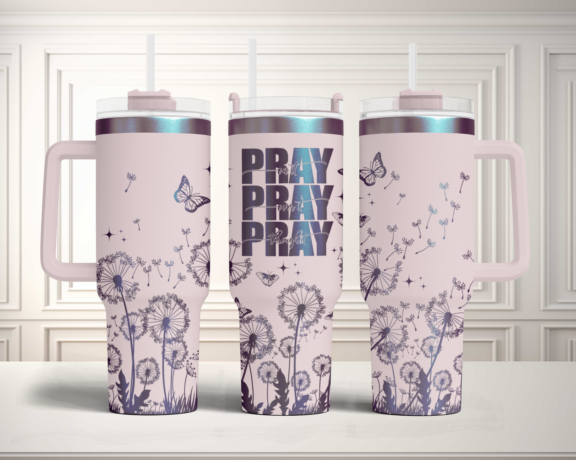 Pray on it Pray over it Pray through it, Christian 40oz Tumbler, Floral Mama 40oz Tumbler SVG Laser Engraved Full Wrap Seamless, Rotary and PNG sublimation