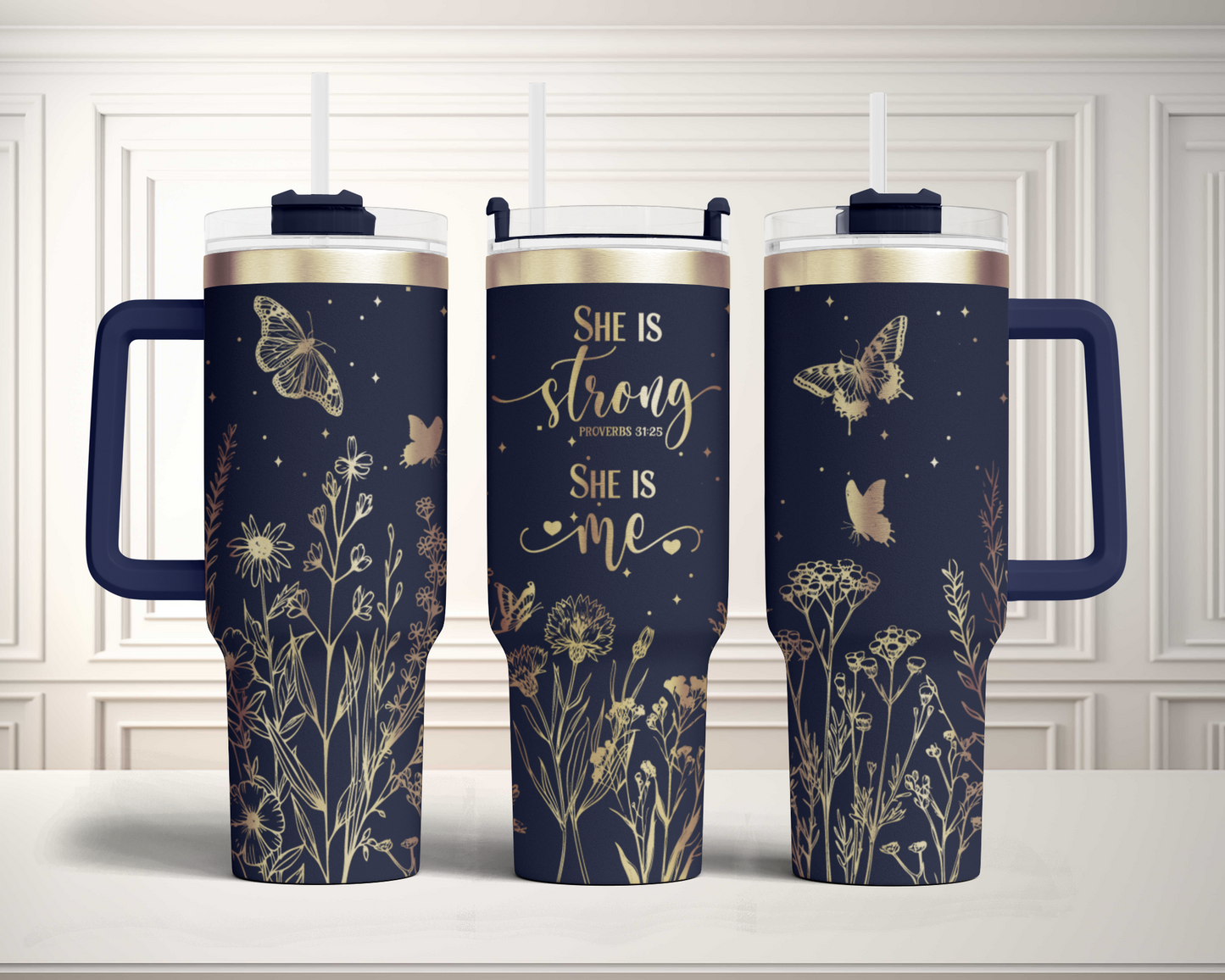 She is Strong, She is me Bible Verse floral, Christian 40oz Tumbler SVG Laser Engraved Full Wrap Seamless, PNG sublimation