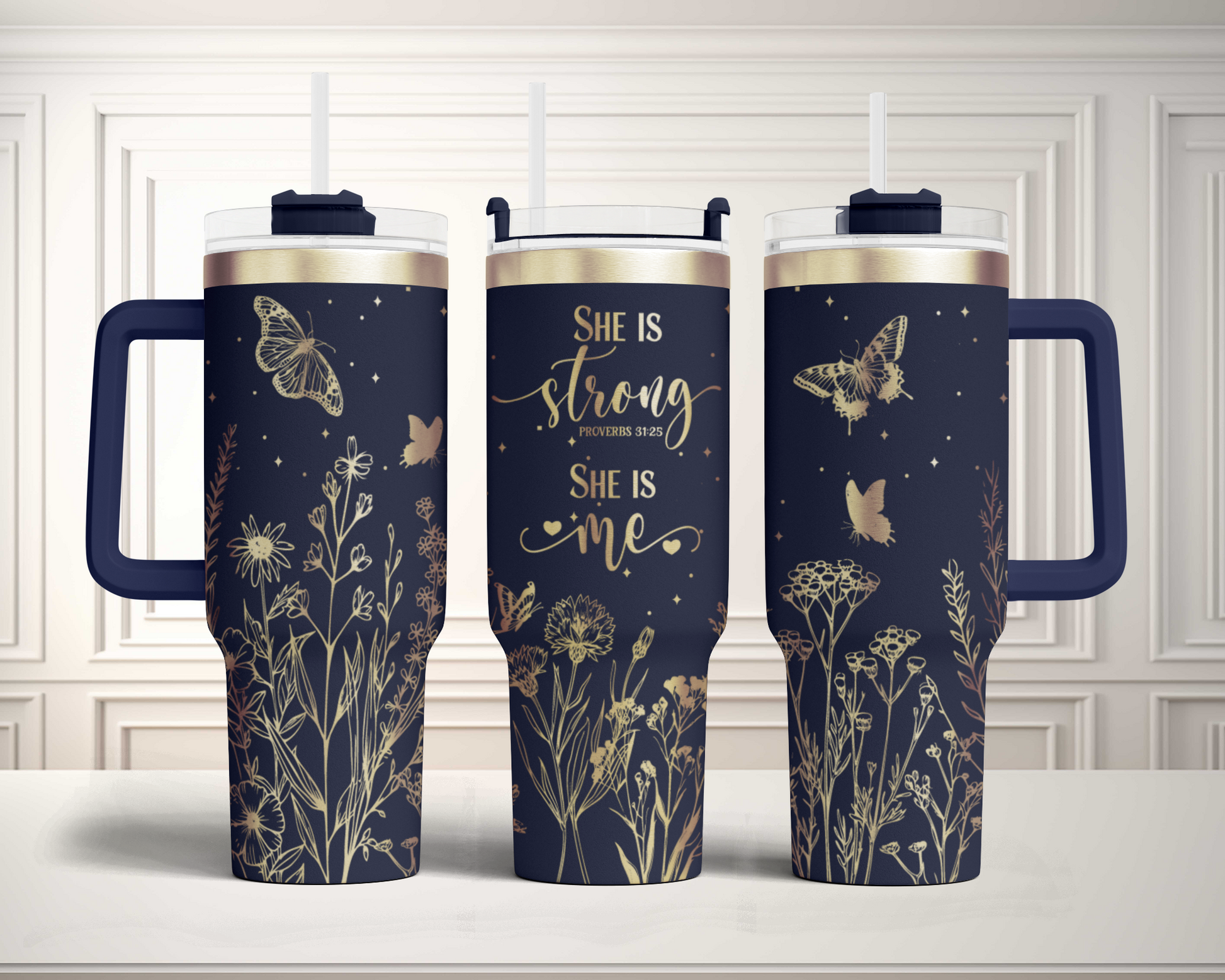 She is Strong, She is me Bible Verse floral, Christian 40oz Tumbler SVG Laser Engraved Full Wrap Seamless, PNG sublimation