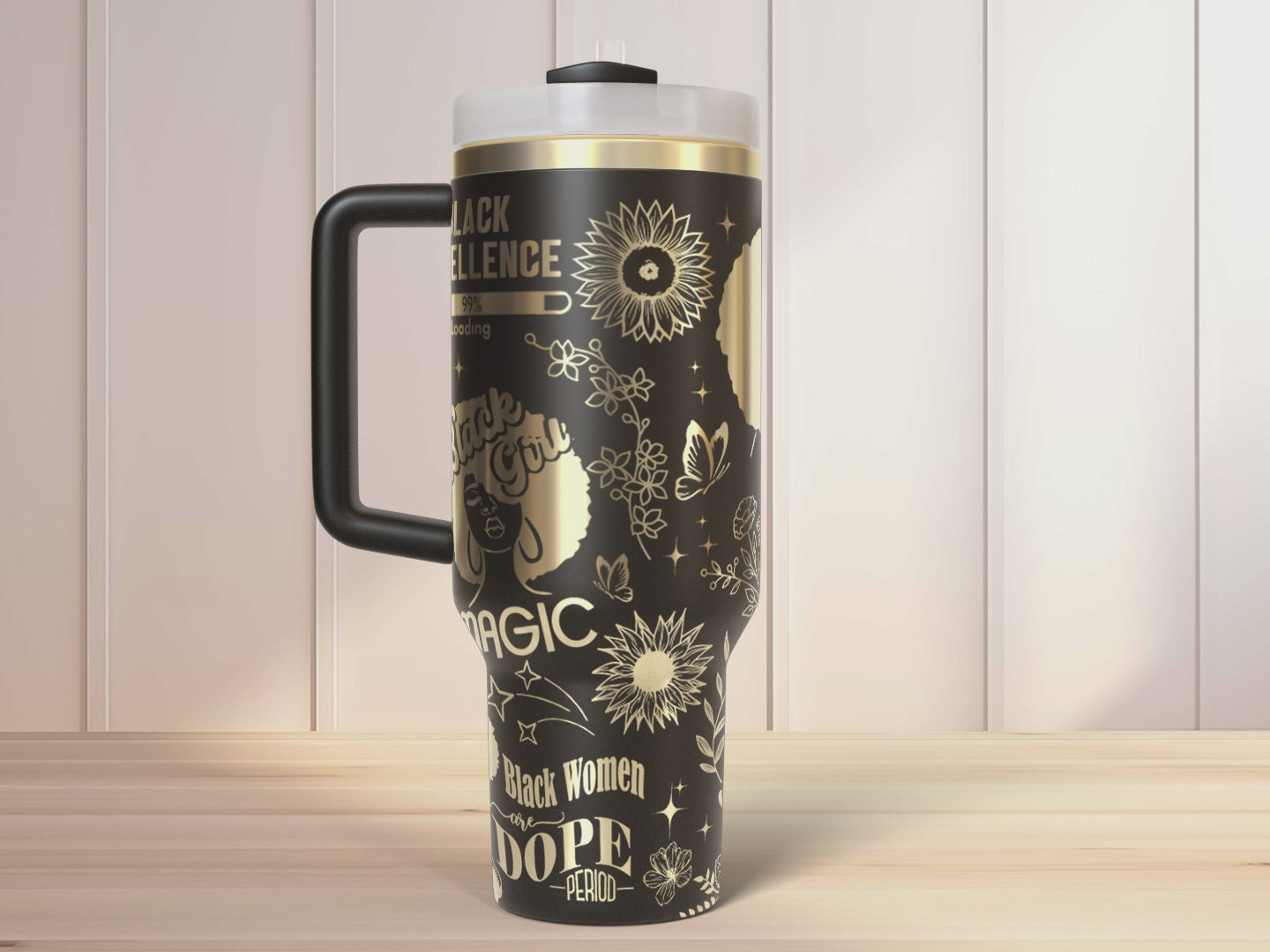 Black Woman Affirmation 40oz Tumbler SVG Laser Engraved Full Wrap Seamless, PNG sublimation