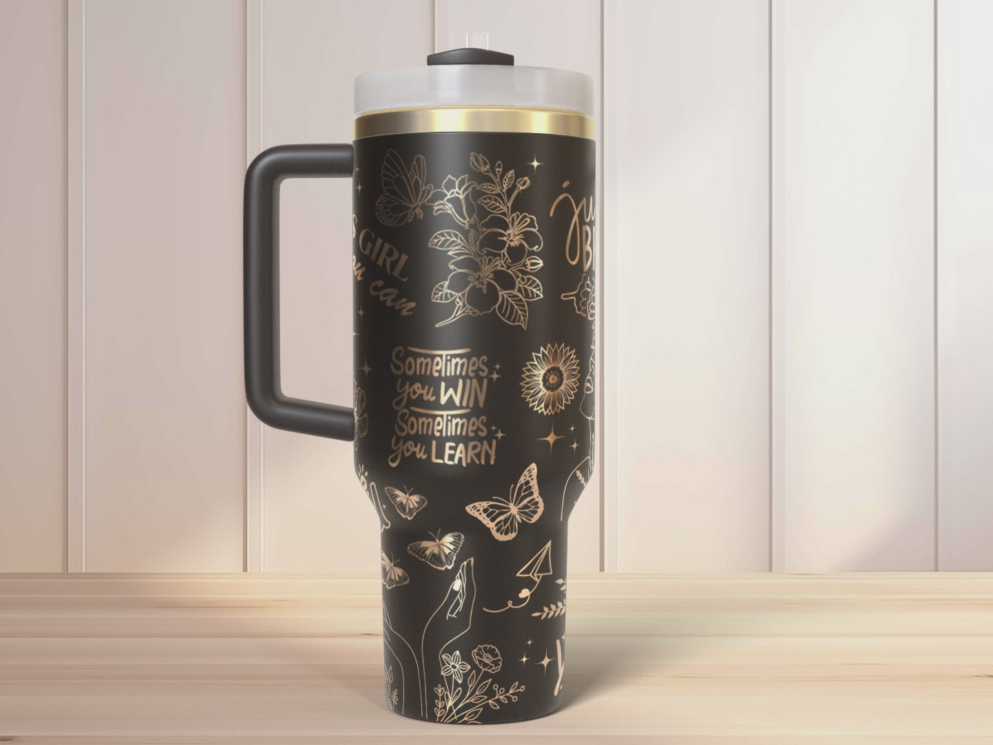 Just breathe, Self Affirmation sunflower 40oz Tumbler SVG Laser Engraved Full Wrap Seamless, PNG sublimation 