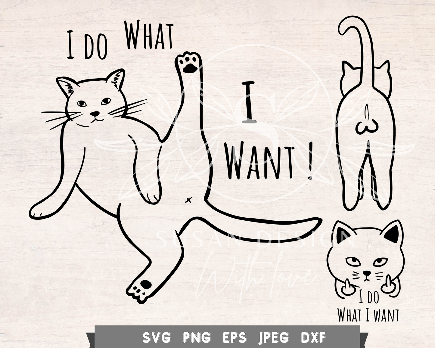 Funny Cat I do what I want, middle finger SVG Bundle with outline style