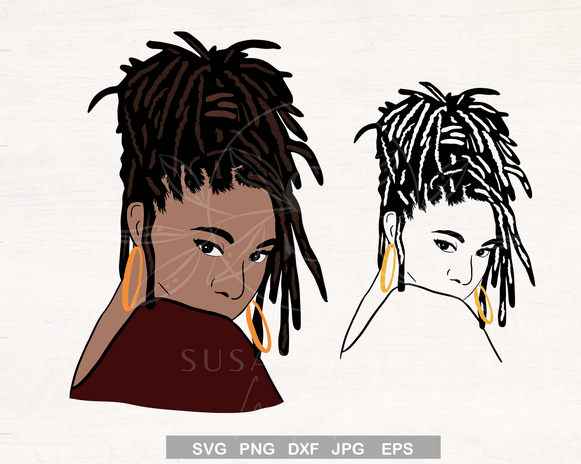 Black Woman High Dreadlock SVG