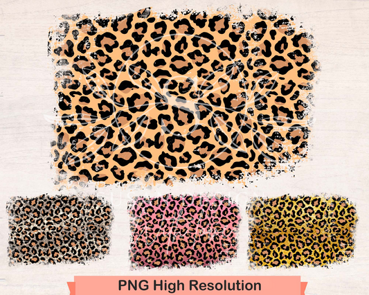 Distressed Leopard Print Background bundle, PNG Sublimation Patches