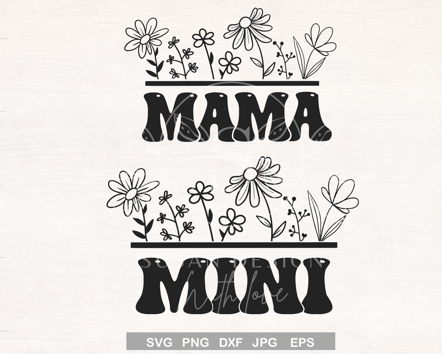 Mama Mini Flowers Floral Line Svg