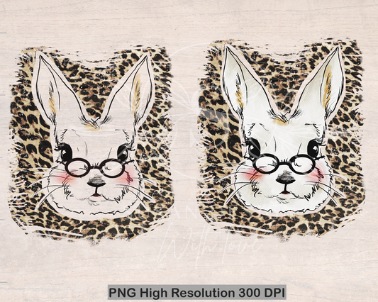 Easter Girl Bunny Leopard with Glasses PNG Sublimation