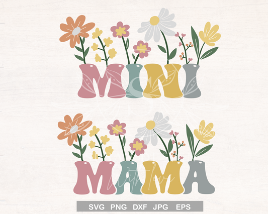 Mama Mini colored Flowers Floral Svg Bundle