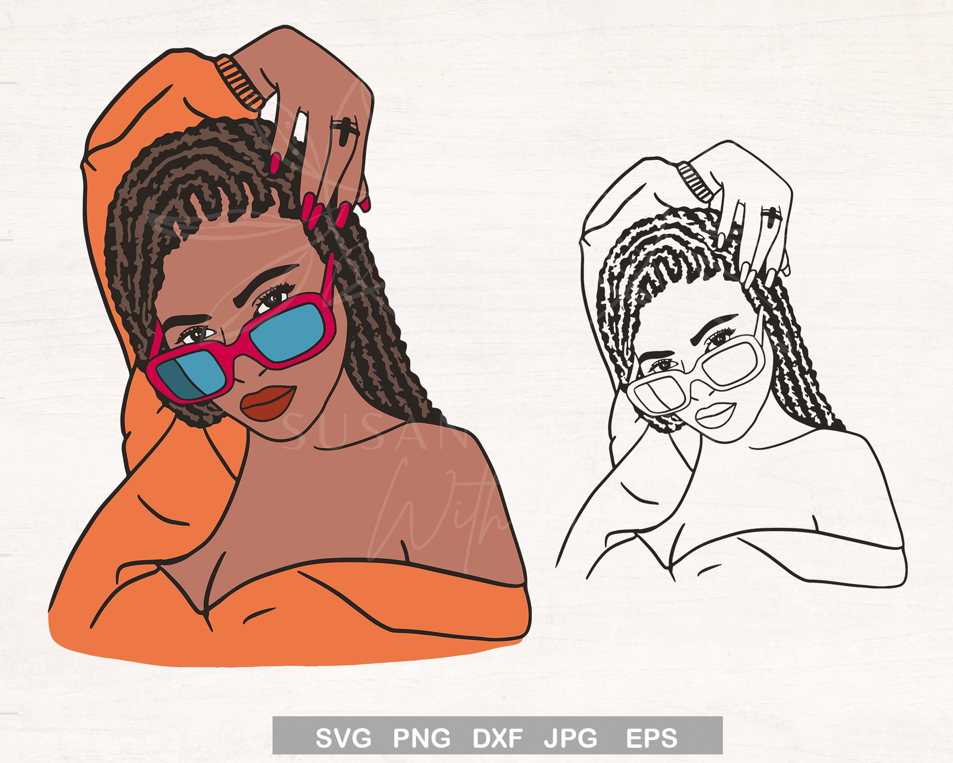  Dope Black woman with sunglass and Braid SVG