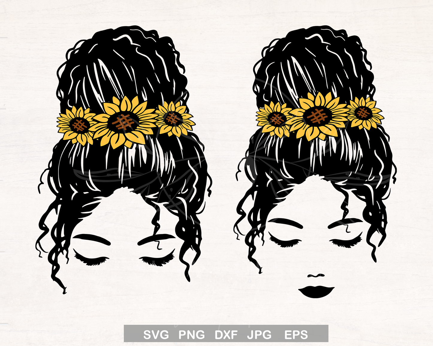 Afro girl with Messy Bun Sunflower SVG bundle