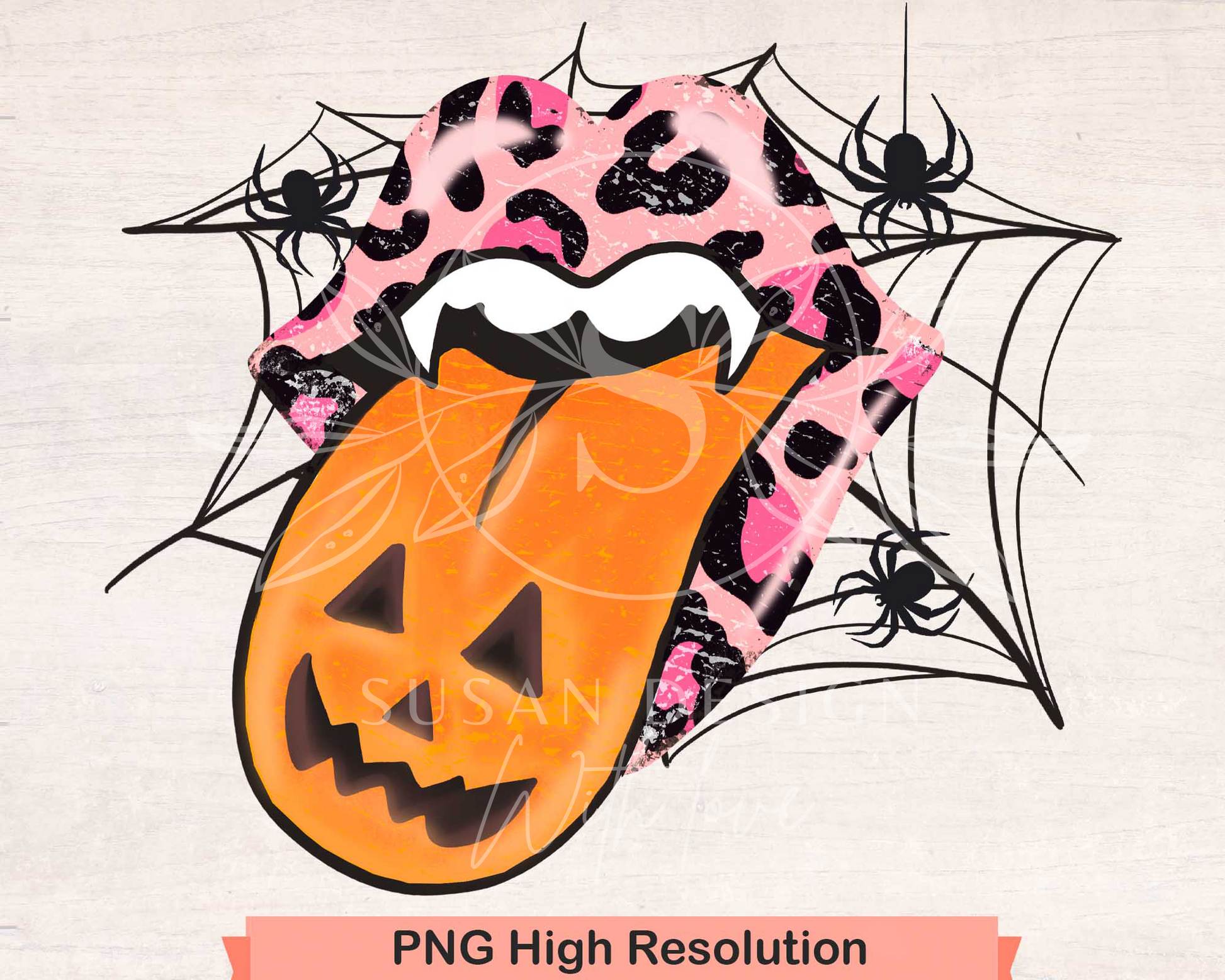 Distressed Pumpkins Pink Leopard lips PNG Sublimation