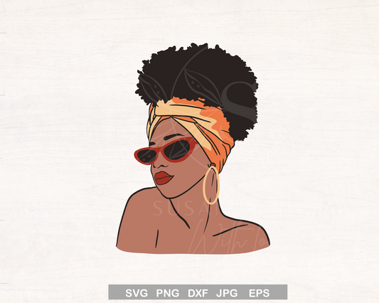 Afro Woman with Headwrap and Sunglass SVG file for Cricut