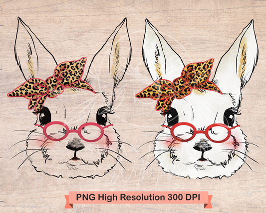 Easter Girl Bunny with Glasses PNG Clipart Sublimation