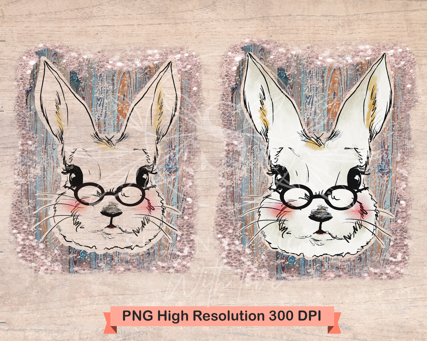 Easter Bunny with Glasses PNG Sublimation