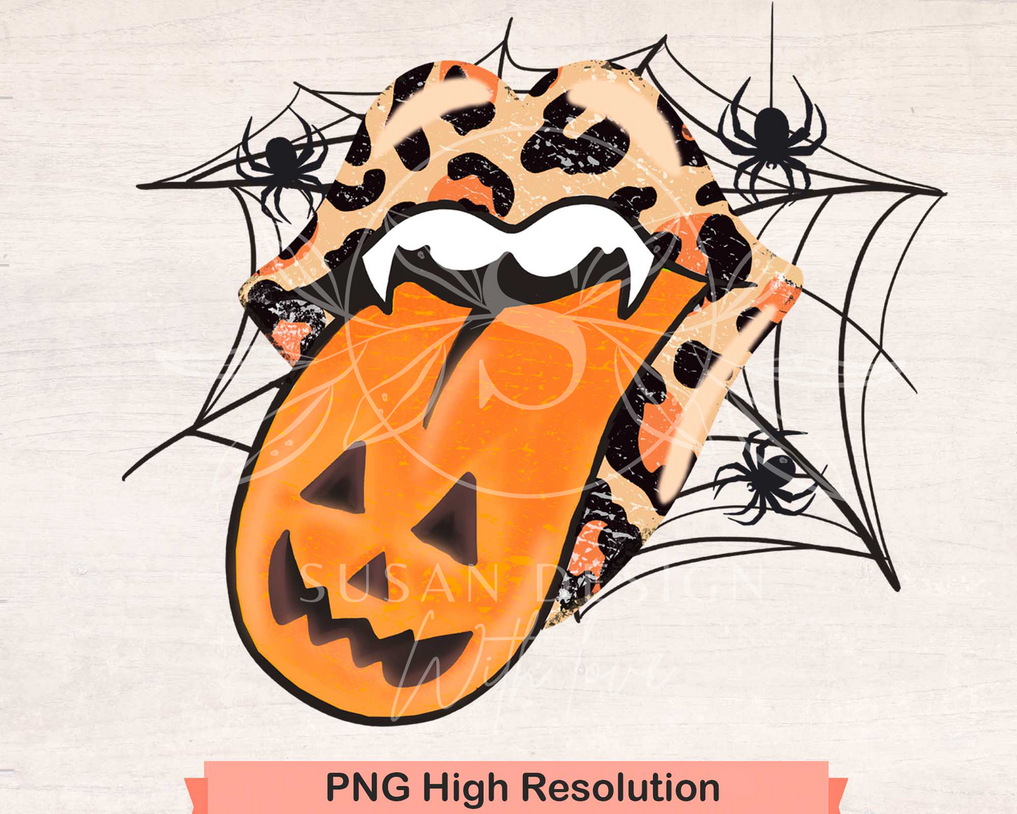 Distressed Pumpkins leopard lips PNG Sublimation