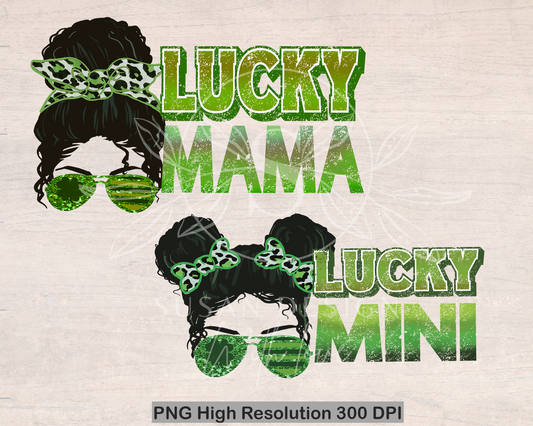 Messy bun Lucky Mama Mini horizon PNG Sublimation, St Patrick Day