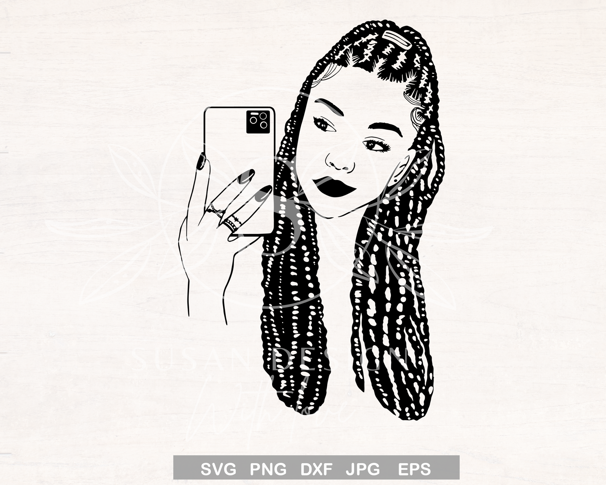 Braid Black woman with Cell Phone Selfie SVG