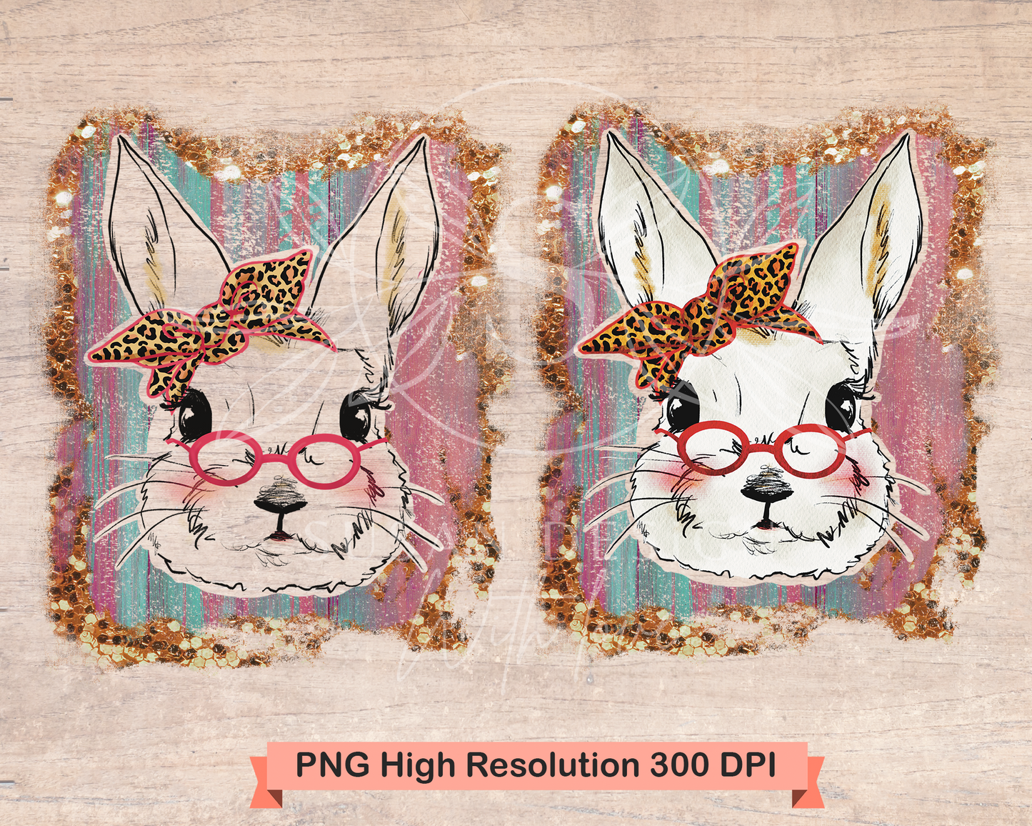 Easter Girl Bunny with Glasses PNG Sublimation