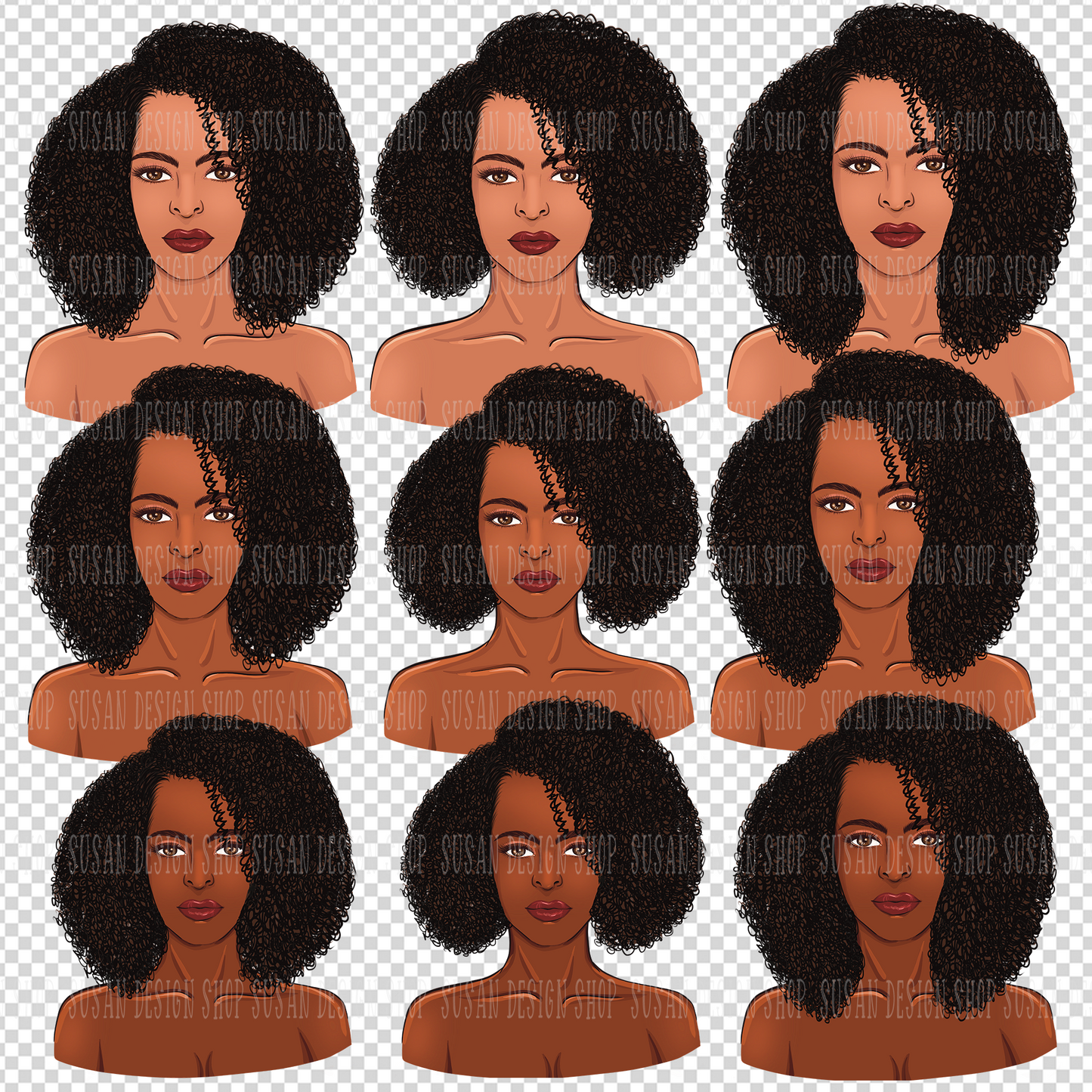 Afro girl, natural hair, with accessories PNG clipart sublimation