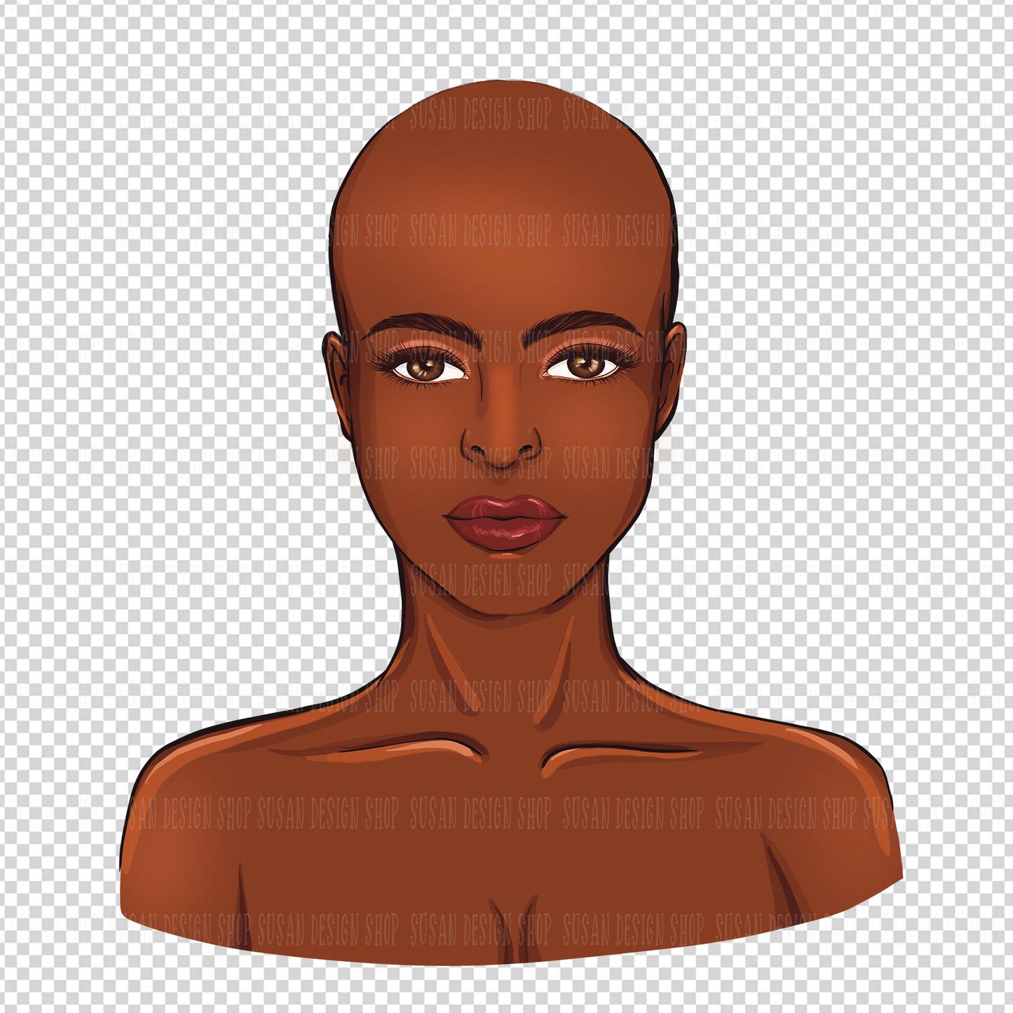 Fashion Black Women Bald Hairstyle clipart bundle, PNG sublimation