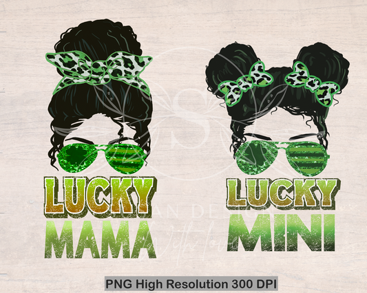 Messy bun Lucky Mama Mini vertical PNG Sublimation, St Patrick Day