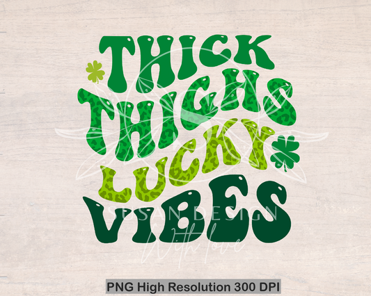 Thick Thighs Lucky Vibes Leopard PNG Sublimation, St Patricks Day