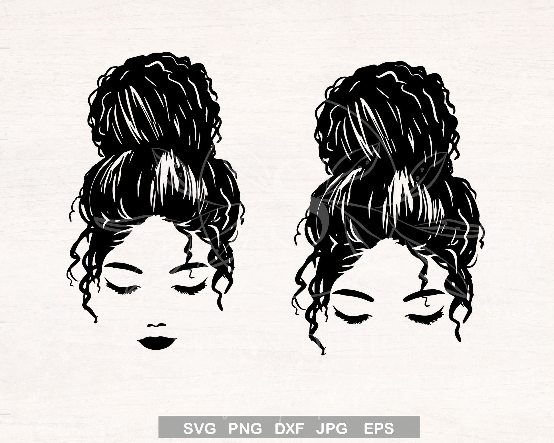 Afro girl with Messy Bun SVG bundle