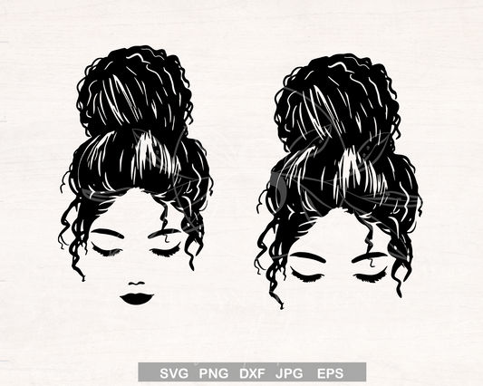 Afro girl with Messy Bun SVG bundle