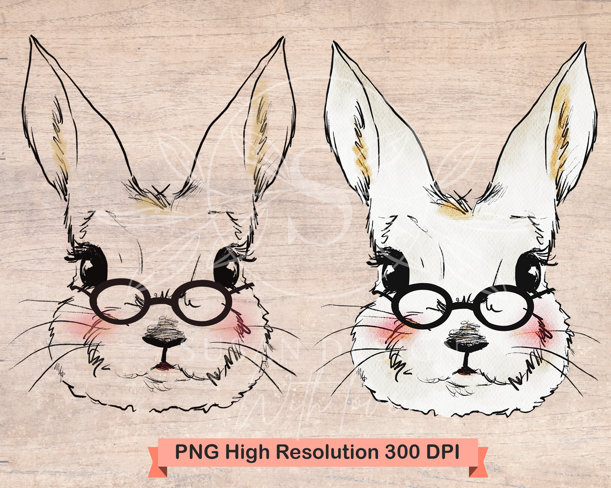 Easter Bunny with Glasses PNG Clipart Sublimation