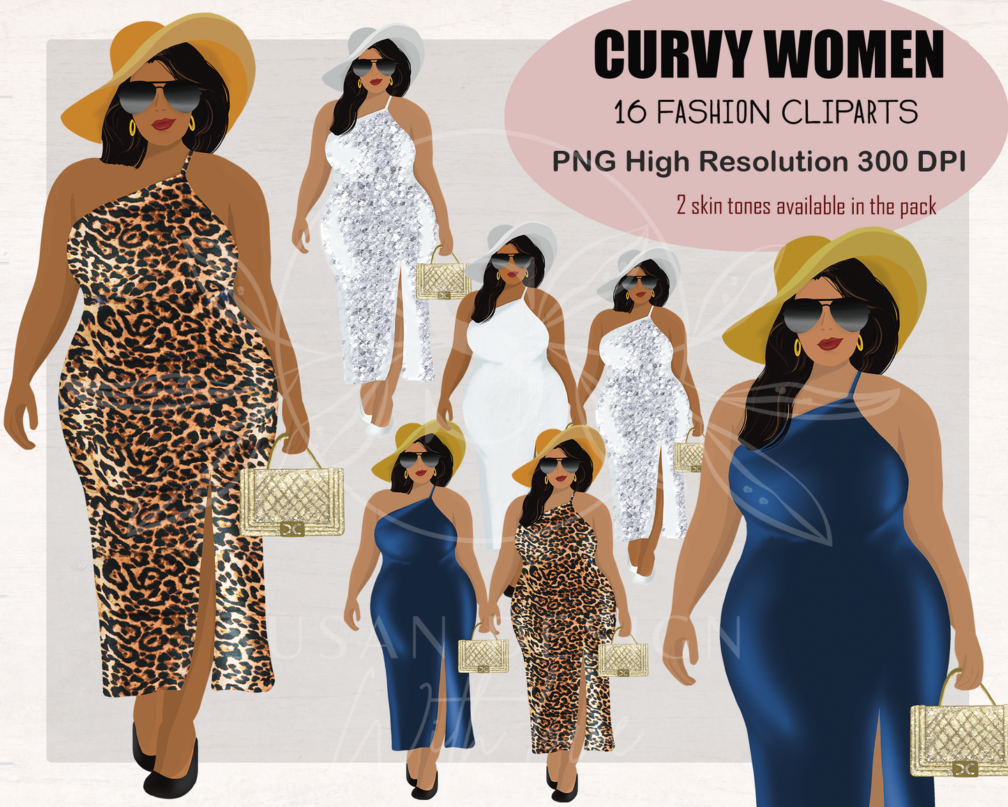 Fashion black woman curvy girl clipart, plus size PNG Clipart Sublimation