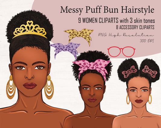 Messy Bun hair beautiful African American, Afro girl, PNG Clipart sublimation