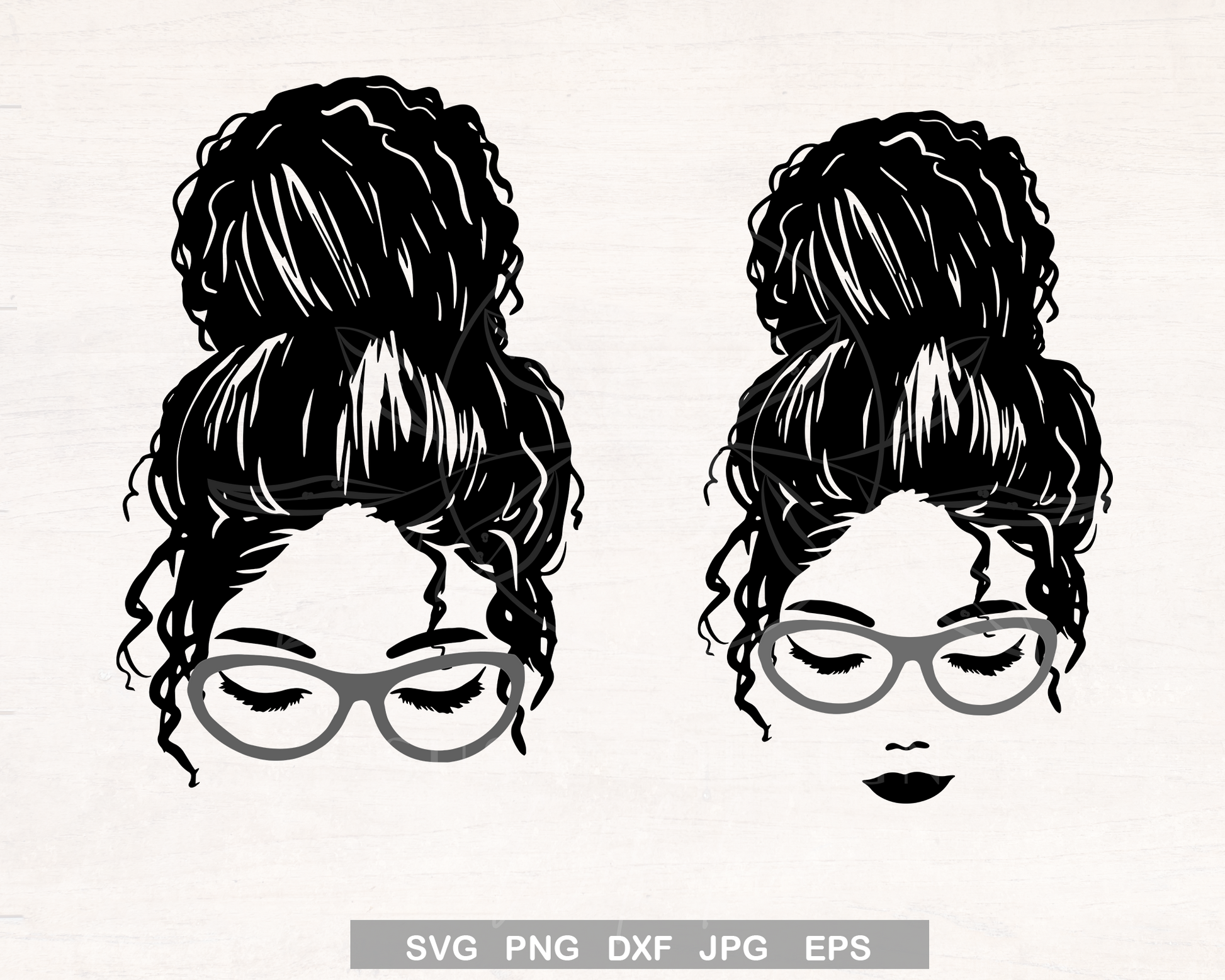 Afro girl with Messy Bun Eye Glasses SVG bundle