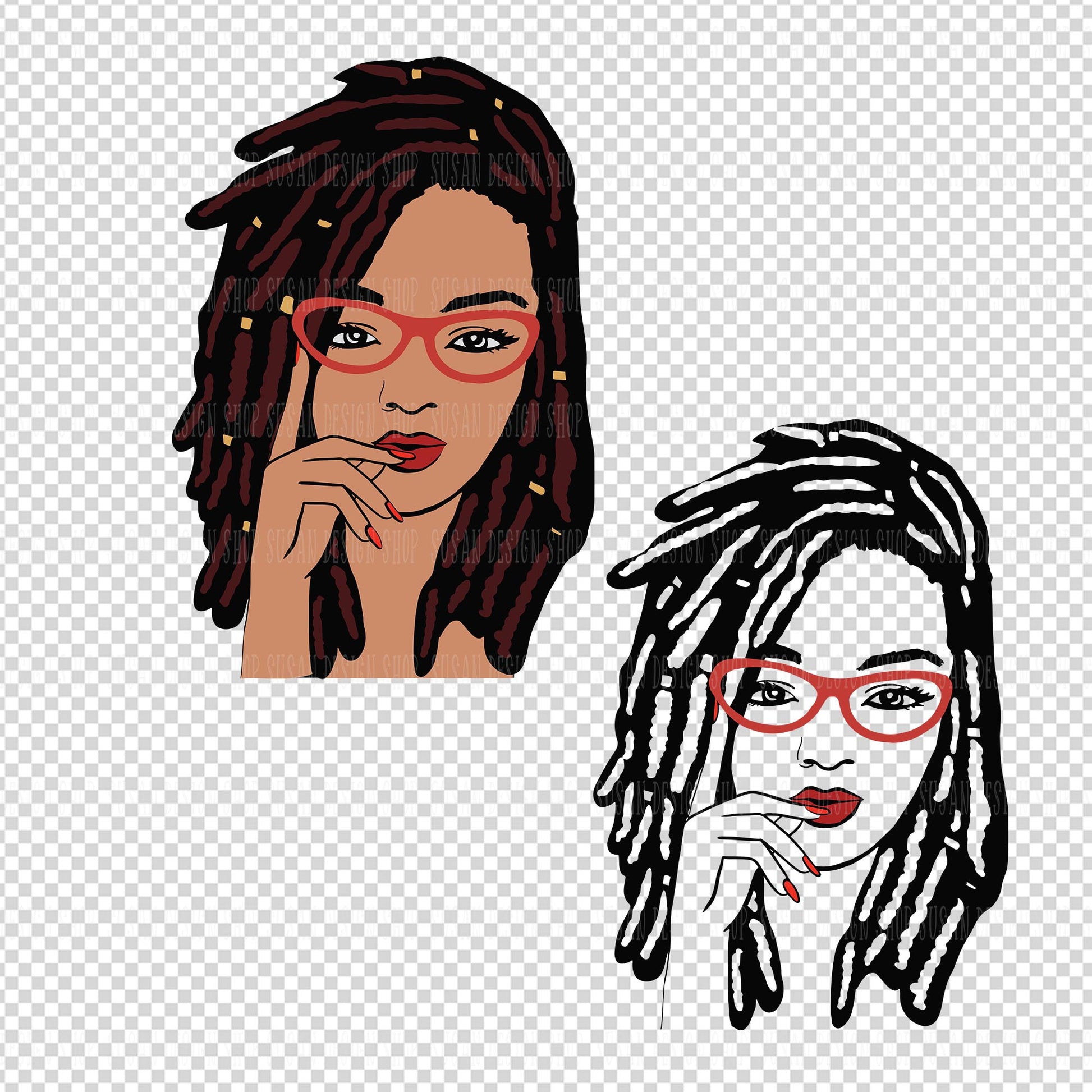 Black Woman Eye Glasses Dreadlock SVG file for Cricut