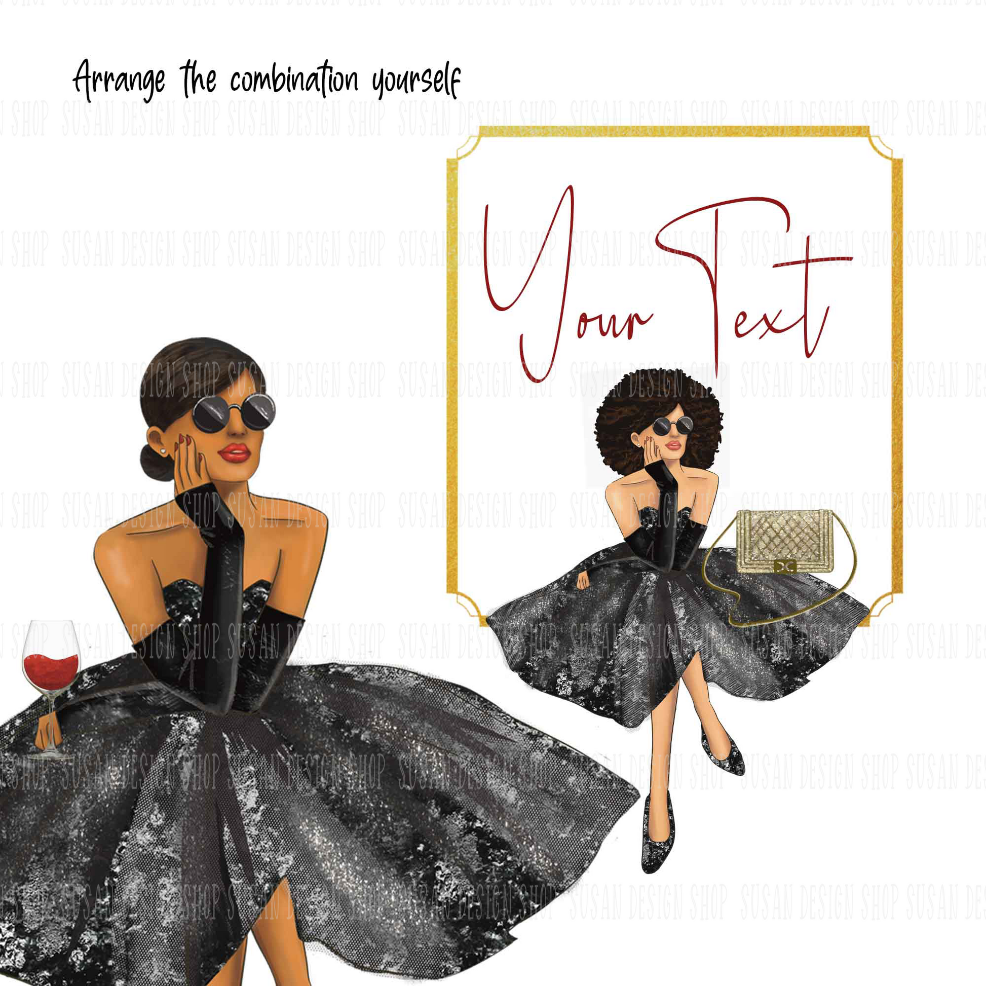 Fashion party beautiful dress black woman afro clipart, PNG sublimation