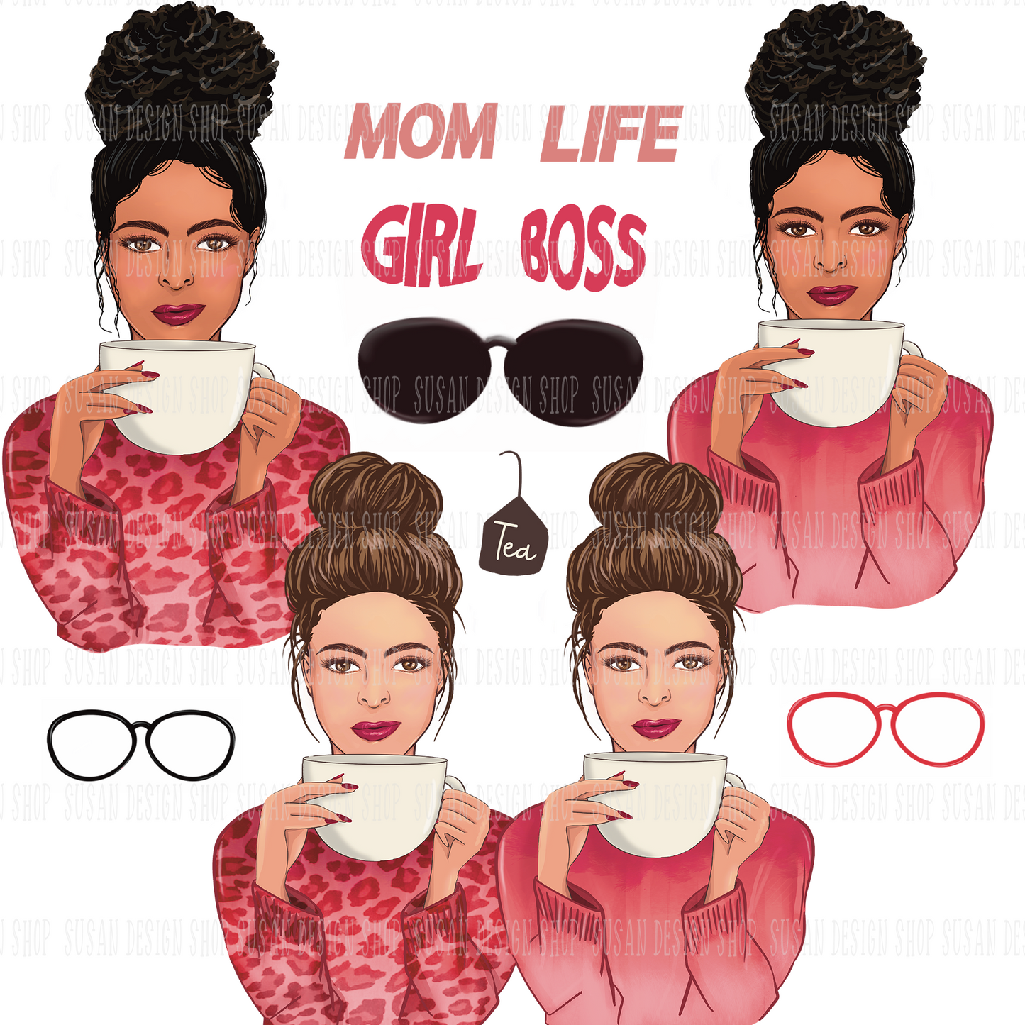 Boss Babe, Girl Boss, Mom Life in Pink Leopard cappuccino drink Coffee