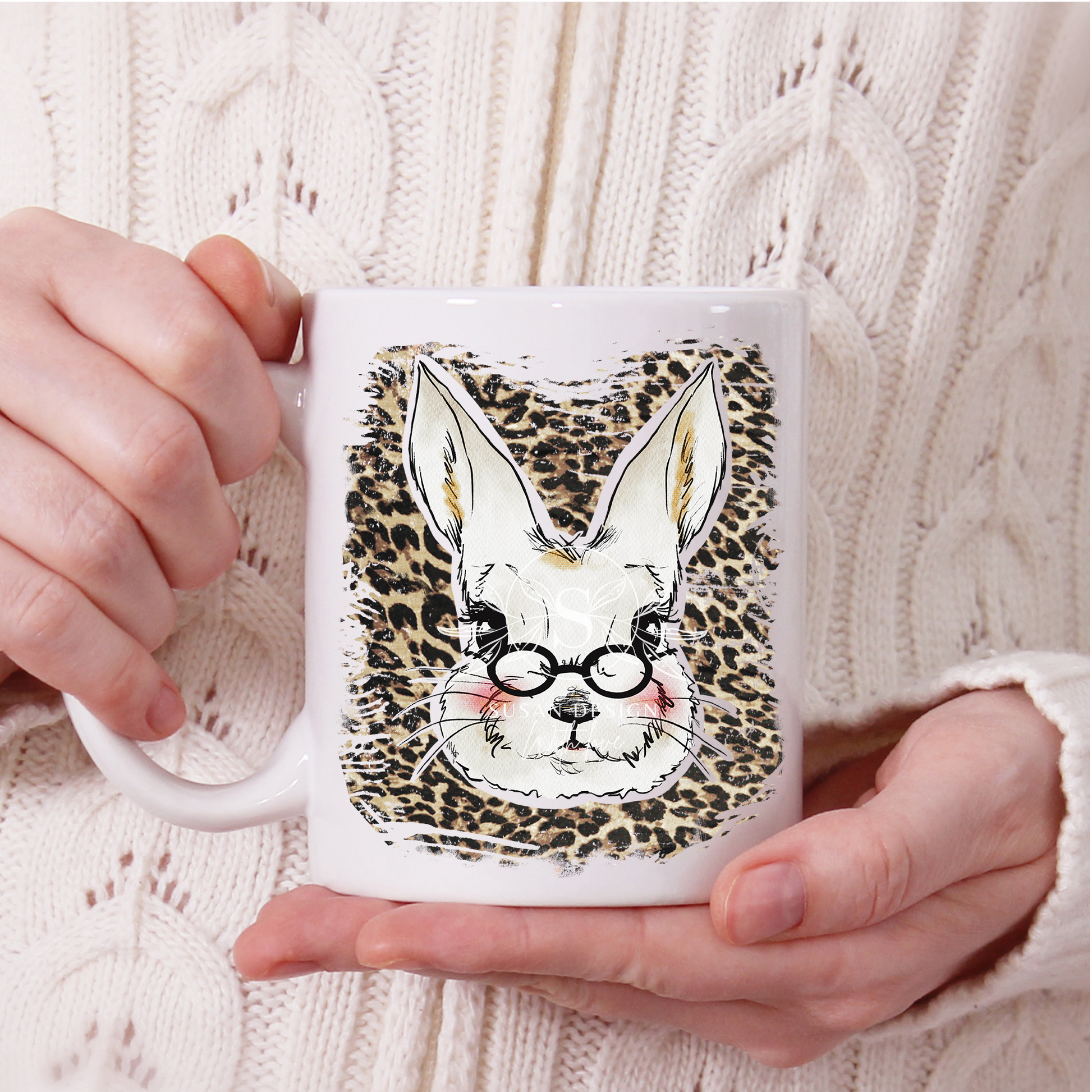 Easter Girl Bunny Leopard with Glasses PNG Sublimation