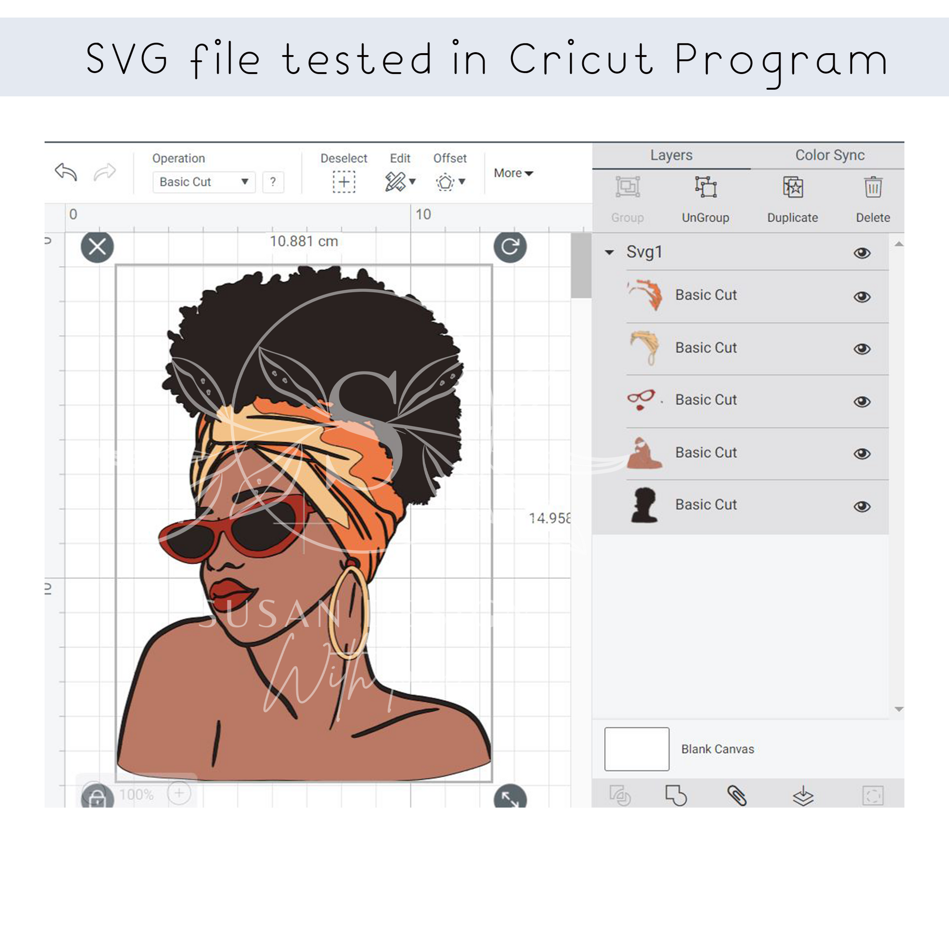 Afro Woman with Headwrap and Sunglass SVG file for Cricut