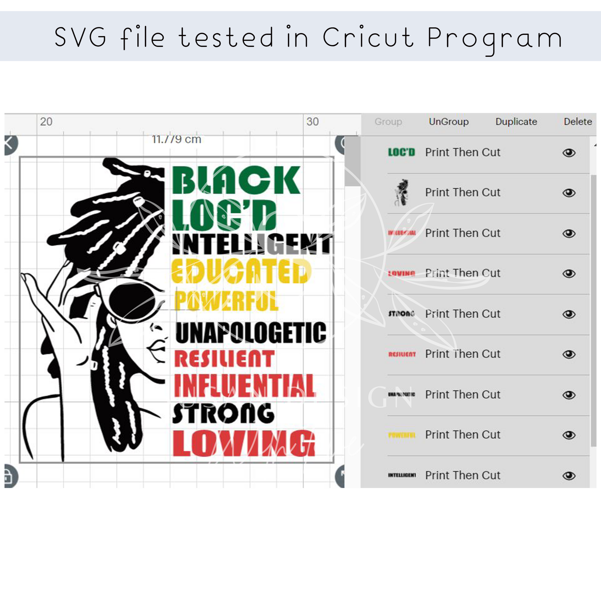 Black Loc'd Intellegent SVG file for Cricut