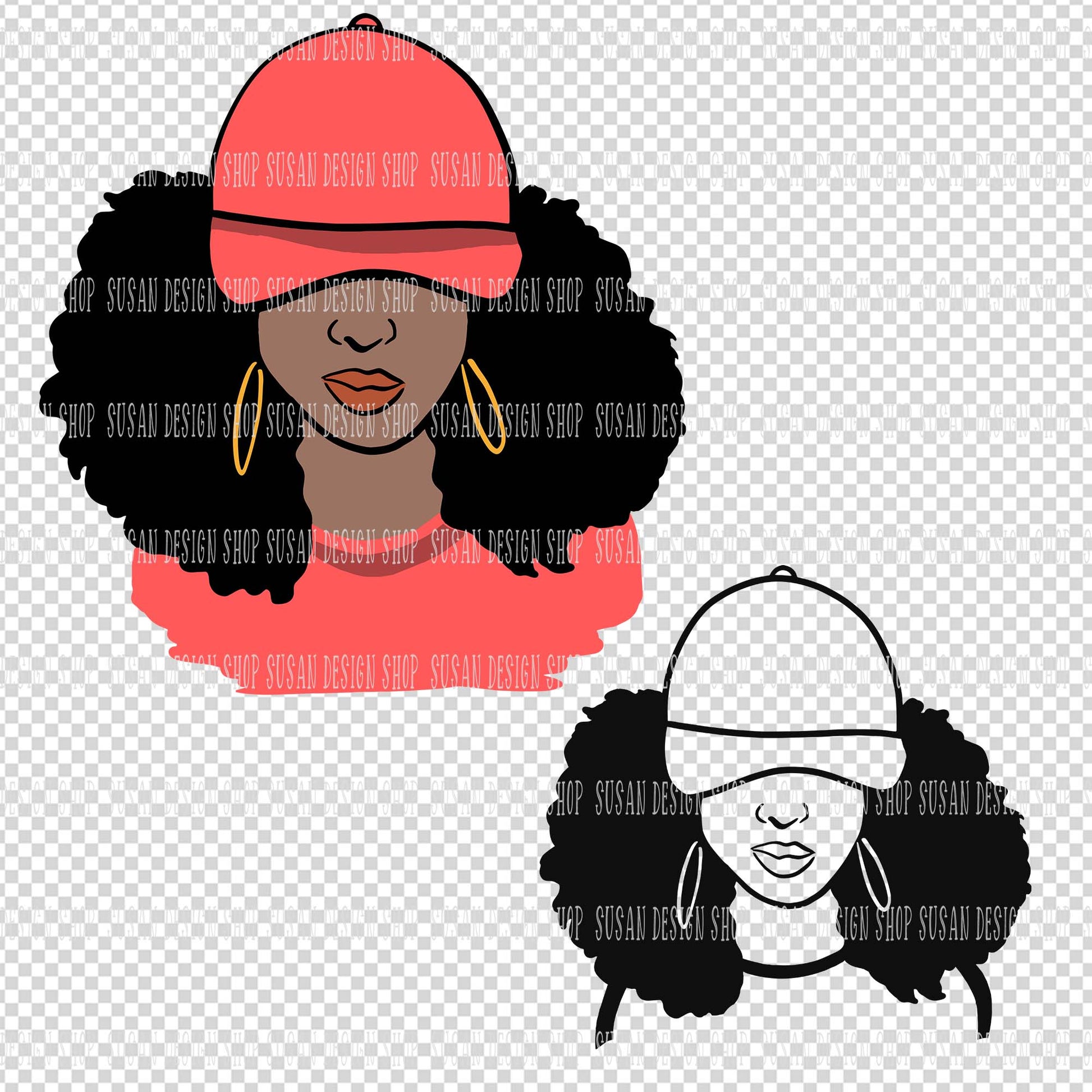 Afro Woman Sport Cap SVG file for Cricut