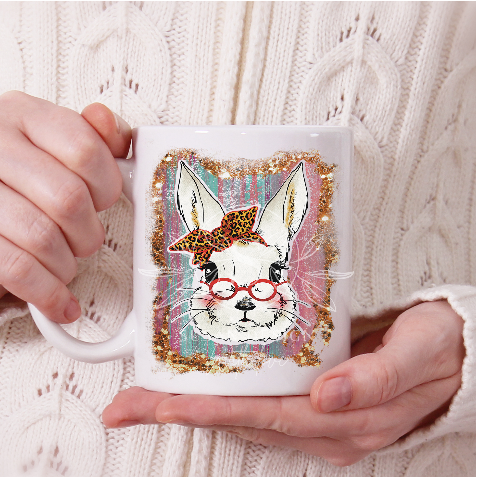 Easter Girl Bunny with Glasses PNG Sublimation