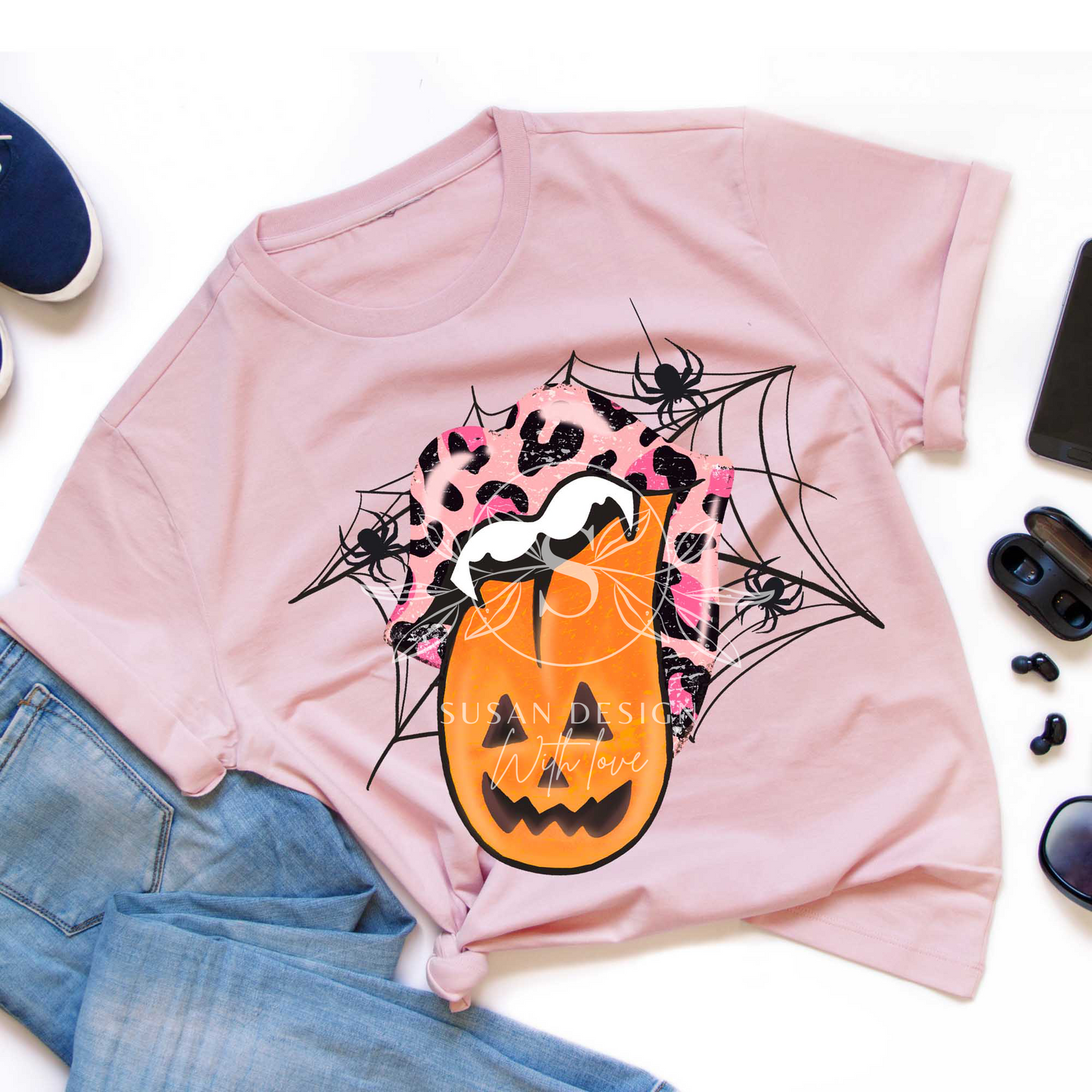 Distressed Pumpkins Pink Leopard lips PNG Sublimation