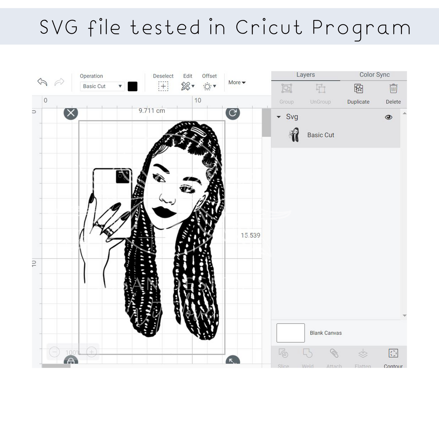 Braid Black woman with Cell Phone Selfie SVG files for Cricut