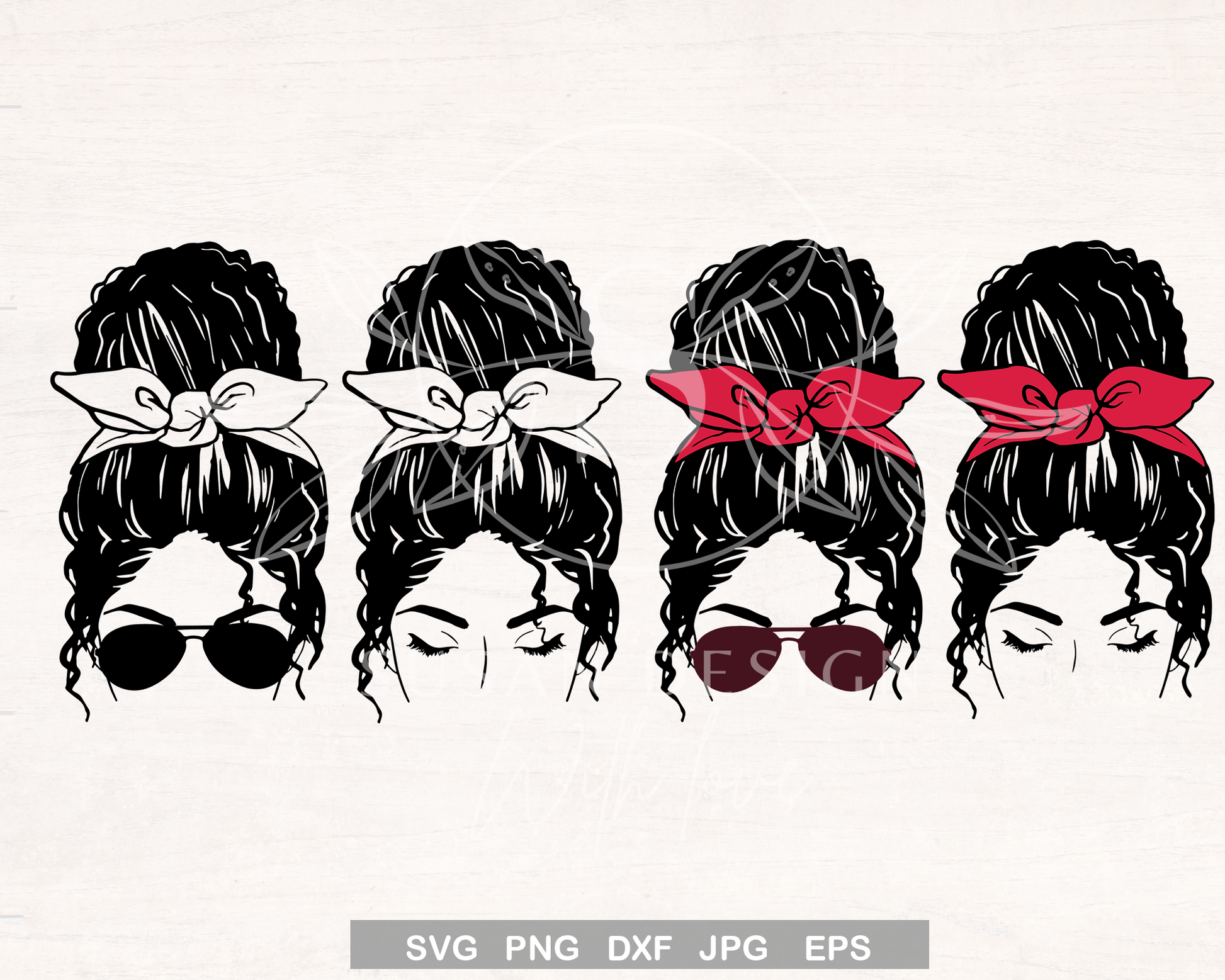 Afro girl with Messy Bun Sunglasses and hair tie Layered SVG bundle