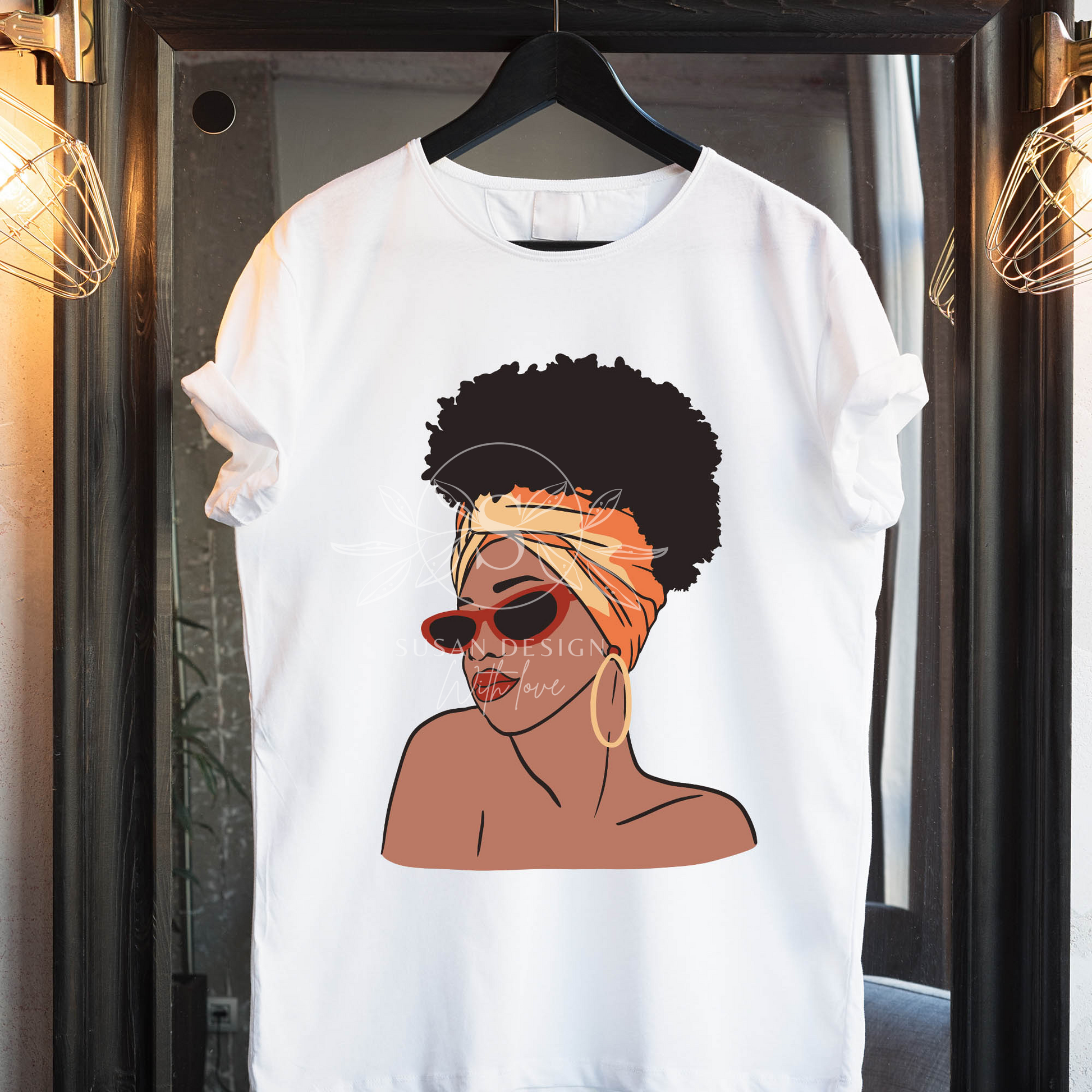 Afro Woman with Headwrap and Sunglass SVG file for Cricut