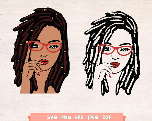 Black Woman Eye Glasses Dreadlock SVG file for Cricut