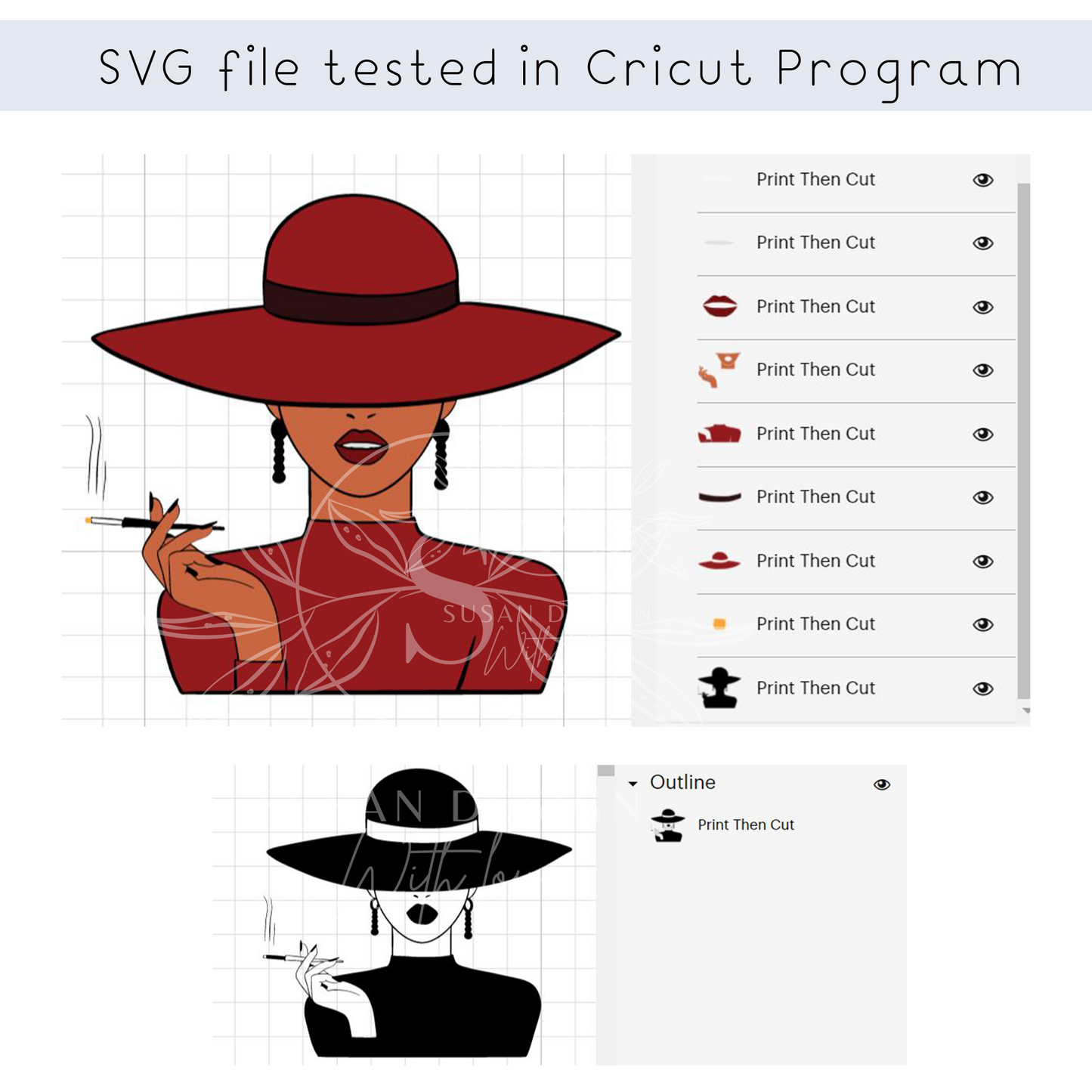 Fashioned Black Woman Church Classy Hat SVG file for Cricut